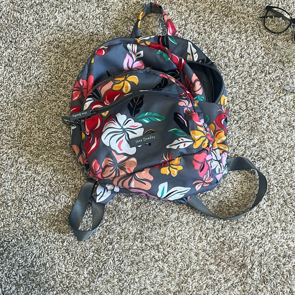 gray with colored flowers mini vera bradley backpack